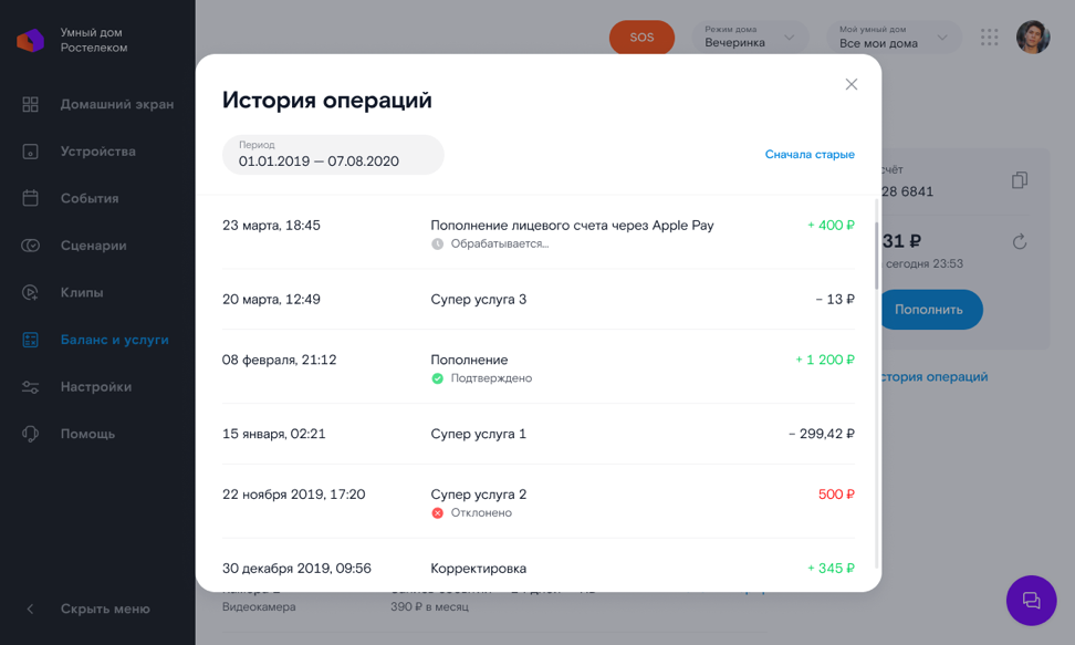 История операций